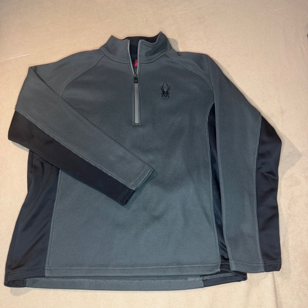 Spyder Mens XL Quarter Zip Pullover Waffle Knit Fleece Charcoal Grey Black